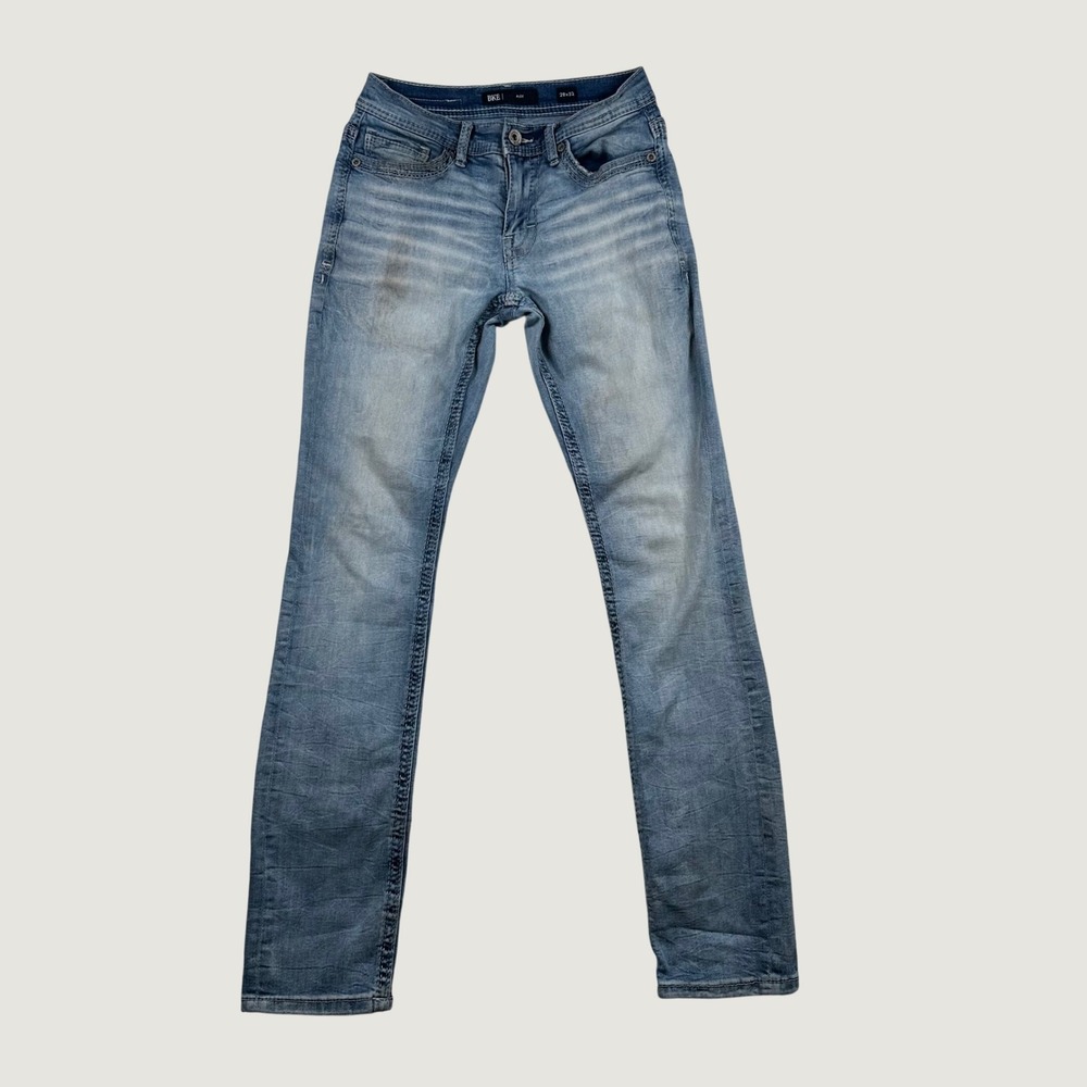 BKE Alec Slim Fit Jeans Mens Light Wash Whiskered Stretch 28x32 Blue Stretch